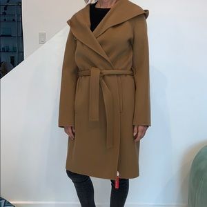 trench coat adjustable self-tie waist and hoodie.